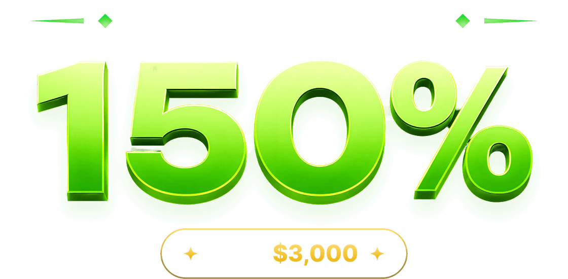 Welcome Bonus 150% up to $3,000